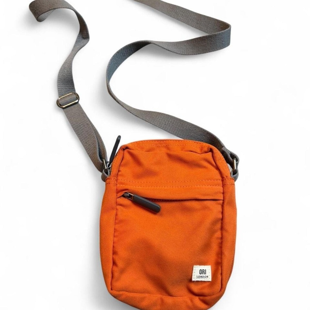 Ori London orange small crossbody bag with gray strap
